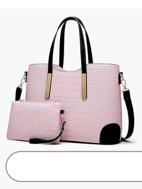 Structured Croc-Texture Tote Bag in Blush Pink with Black Accents